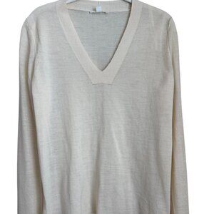 COS bone neutral v-neck knitted wool pullover size S